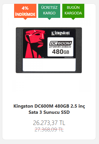 Kingston DC600M 480GB Sunucu SSD