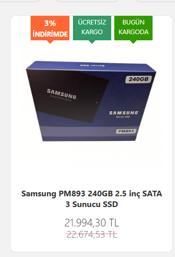 Samsung PM893 240GB Sunucu SSD