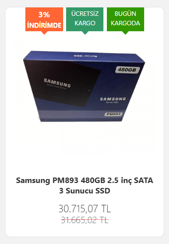 Samsung PM893 480GB Sunucu SSD